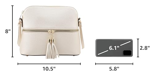Image of SG SUGU Lunar Lightweight Medium Dome Crossbody Bag Shoulder Bag with Tassel | Zipper Pocket | Adjustable Strap