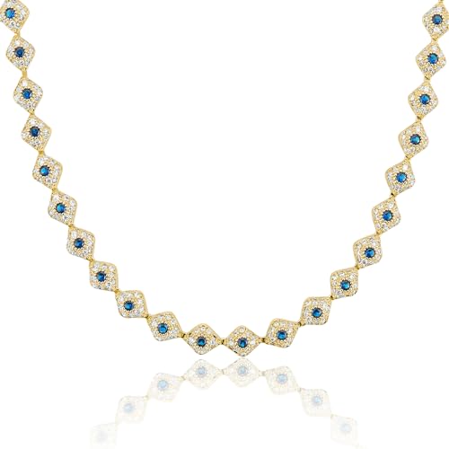 Richapex 18k Gold Plated Evil Eye Necklaces, Overlay with Navy Blue Mini Evil Eye Style Necklaces for Party, 19.69 inch Necklaces for Women Men