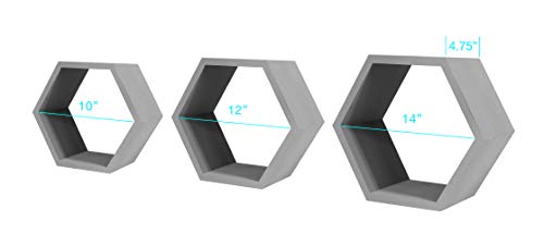 Gsm Brands Hexagon Floating Wall Mounted Shelves Set Of 3 Geometric Honeycomb Design #TOP2