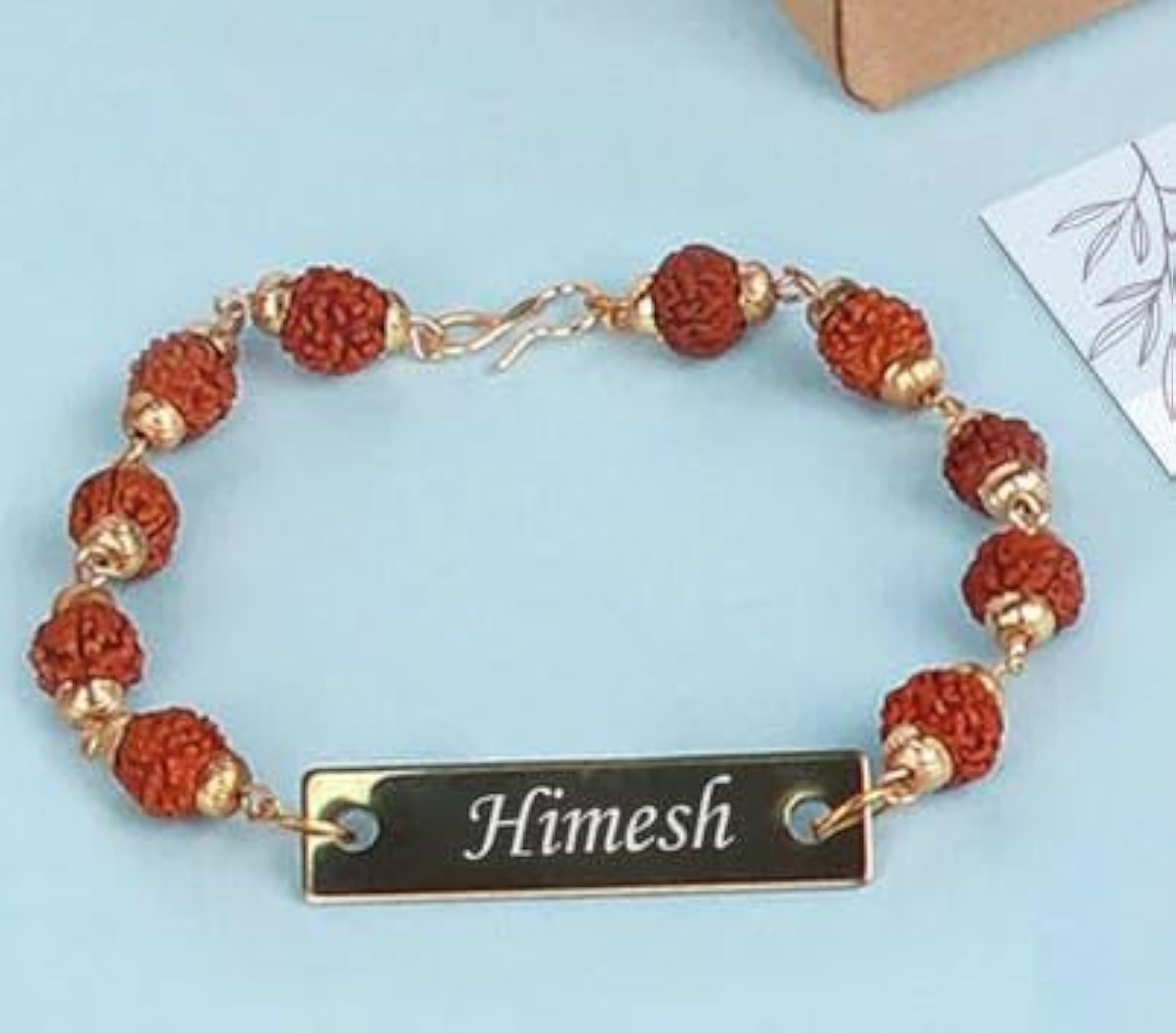 Customised Name Rakhi for Brother, Trendy Artificial Rudraksh Gift