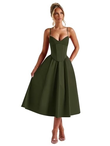 SoDigne Tea Length Satin Prom Dress for Women Corset Sweetheart A Line Midi Formal Evening Gown