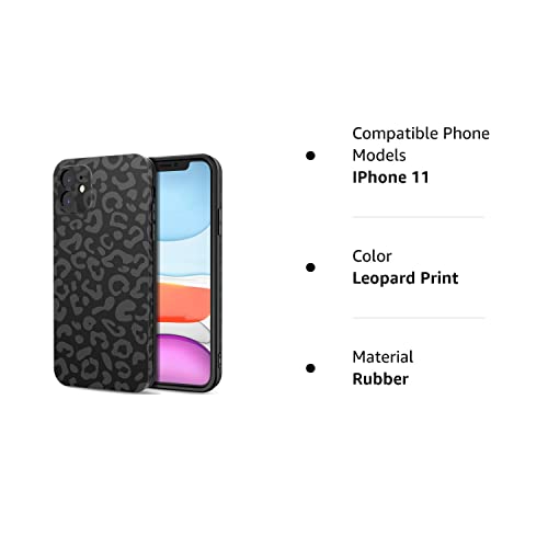 Loev Phone Case For Iphone 11 Black Leopard Case, Cute Fashion Matte Cheetah Print [Not Rub-Off] Soft Tpu Rubber Bumper Shockproof Protective Case Cover For Women Girls 6.1", Leopard Print Pattern #TOP7
