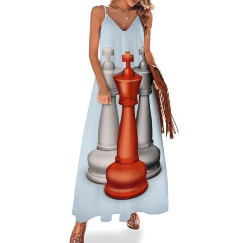 Robe maxi sans manches imprimé échecs blancs et rouges en tissu fluide