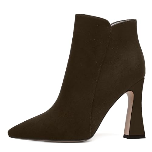 MERRORI Womens Pointed Toe Zip Suede Evening Dress Spool High Heel Ankle High Boots 4 Inch2