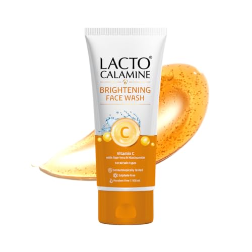 Image of Lacto Calamine Vitamin C Face Wash | Pack of 1 x 100ml | Aloe Vera & Niacinamide Face Wash for Glowing Skin | Facewash that Exfoliates Skin & Reduces Pigmentation | No Parabens, No Sulphates