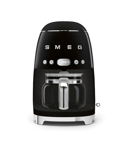 Smeg, Machine à Café Filtre DCF02BLEU, Fonction Arôme et Autostart, Carafe en Verre Jusqu'à 12 Tasses, 2 Niveaux d'Intensité, Mode Maintien au Chaud, 1050 W, Noir