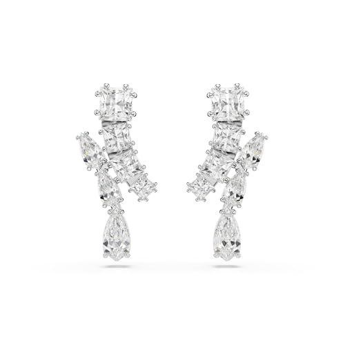 Swarovski Matrix Drop Earrings, Mixed Cuts, Clear, Rhodium Finished