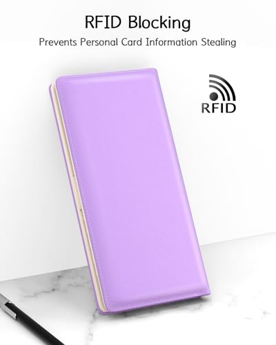 Image of Nipichsha Womens Wallet, RFID Slim Wallets for Women, Thin Ladies Credit Card Holder Purse, Cute Leather Bifold Clutch Billfold with 11 Card Slots & ID Window, Purple