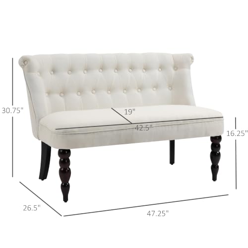 Image of HOMCOM Fabric Loveseat with Wood Legs, Buton Tufted Settee, Cream White