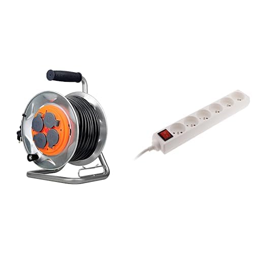 Prolongateur de chantier 16A couplé à un enrouleur étanche Zenitech 4 prises 25 m