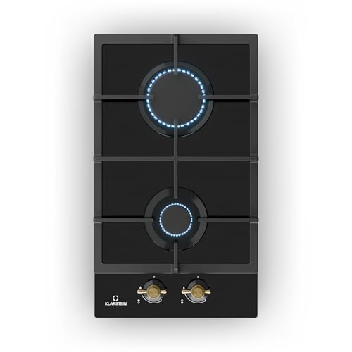 Klarstein Victoria - Gaskochfeld Gasherd, Einbau, Sabaf-Brenner, Erdgas/Propangas, Sicherheitsventile, automatische Abschaltung, Topfträger aus Gusseisen, Glaskeramik Retro-Look, 2-flammig, schwarz