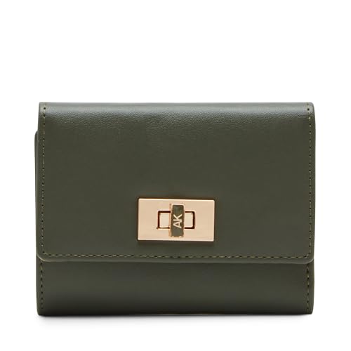 Anne Klein Carteira feminina Ak de aba média com trava esmaltada, Oliva, X-small, Carteira Ak de aba média com trava esmaltada