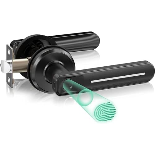 GeekTale Fingerprint Door Lock, Biometric Door Lock Keyless Entry Door Locks with Handle, Smart Door Handle Fingerprint Door Knob for Bedroom,Office,A