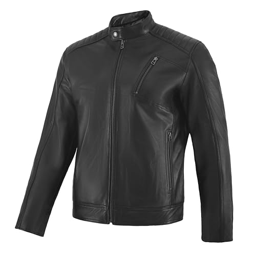 Men's Genuine Lambskin Leather Motorcycle Jacket – Vintage Cafe Racer Style Slim Fit Biker Coat3