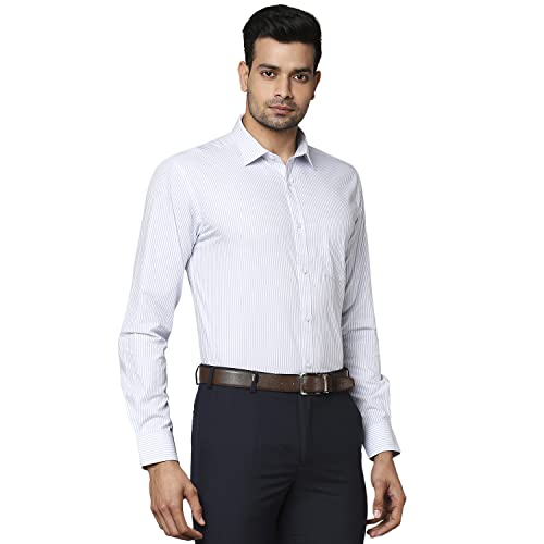 Image of Park Avenue Men's Pure Cotton Stripe Pattern Slim Fit Semi Cutaway Collar Full Sleeve Formal Shirt