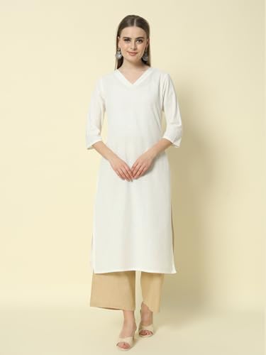 Image of FIORRA Womens Loose Mid Rise Cotton Solid Palazzo