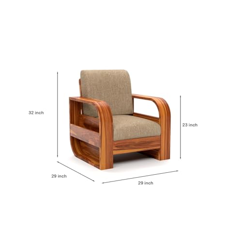 Image of Sheesham Wood Single Seater Sofa | Premium Wooden Single Chair for Living Room, Bedroom & Office | Stylish & Comfortable One Person Sofa (Cairo Honey, 1 Seater)