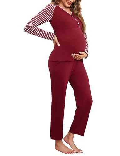 Bresdk Camison Lactancia Hospital Pijama Ropa Premama Embarazada Pijama Mujer Invierno Maternidad Camisón Manga Larga