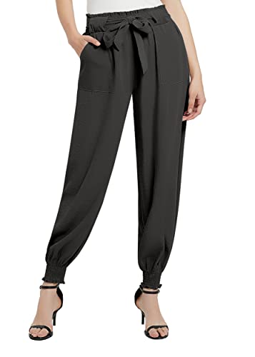 Urban CoCo Women's Paper Bag High Waist Belted Ruffle Work Pants with Pockets2