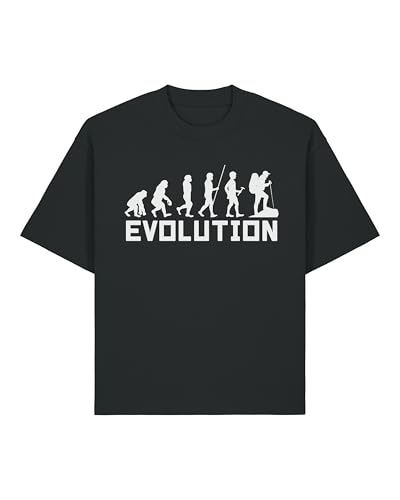 Human Evolution - Camiseta unisex de algodón pesado para acampada, senderismo, color negro, Negro, S Grande alto