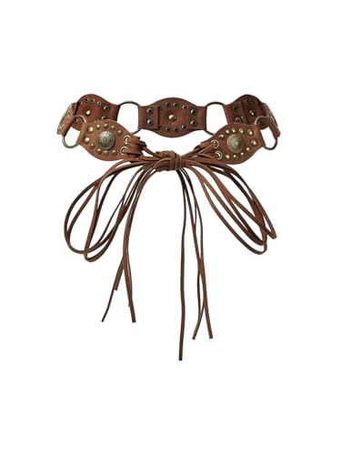 SHENHE Womens Cowgirl Suede Fringe Belt Western Studded Tie Waist Cincher Belt with Conchos Brown One-Size