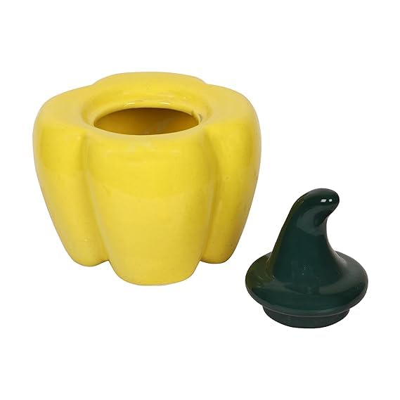 Image of QIMACPLUS Ceramic Capsicum Decorative Pickle Jar Food Storage Jar Multipurpose aachar masala Jar For kitchen and Dining table 500 ML (Yellow) (1)