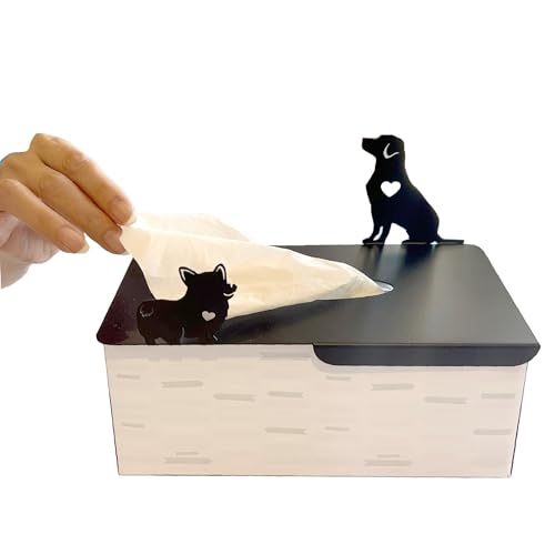 Lily’s Home Playful Dogs with Hearts Cutout, Pet Theme Veterinarian Office Dog Lover Gift Decorative Metal Rectangular Tissue Box Cover, Matte Black, Steel by Lily's Home - Used condition - US$12.02