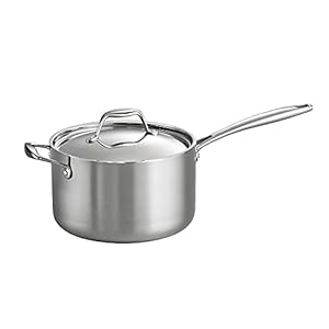 Tramontina Covered Sauce Pan with Helper Handle Stainless Steel Tri-Ply Clad, 4-Quart, 80116/024DS