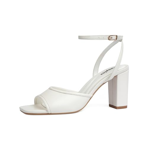 Image of Easyfox Open Toe Chunky Heel Sandals for Women Ankle Strap 3 Inch High Heels Dress Wedding Block Shoes
