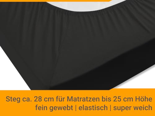 npluseins Jersey Spannbetttuch Baumwolle, 120x200 cm, Schwarz – Ansicht 5