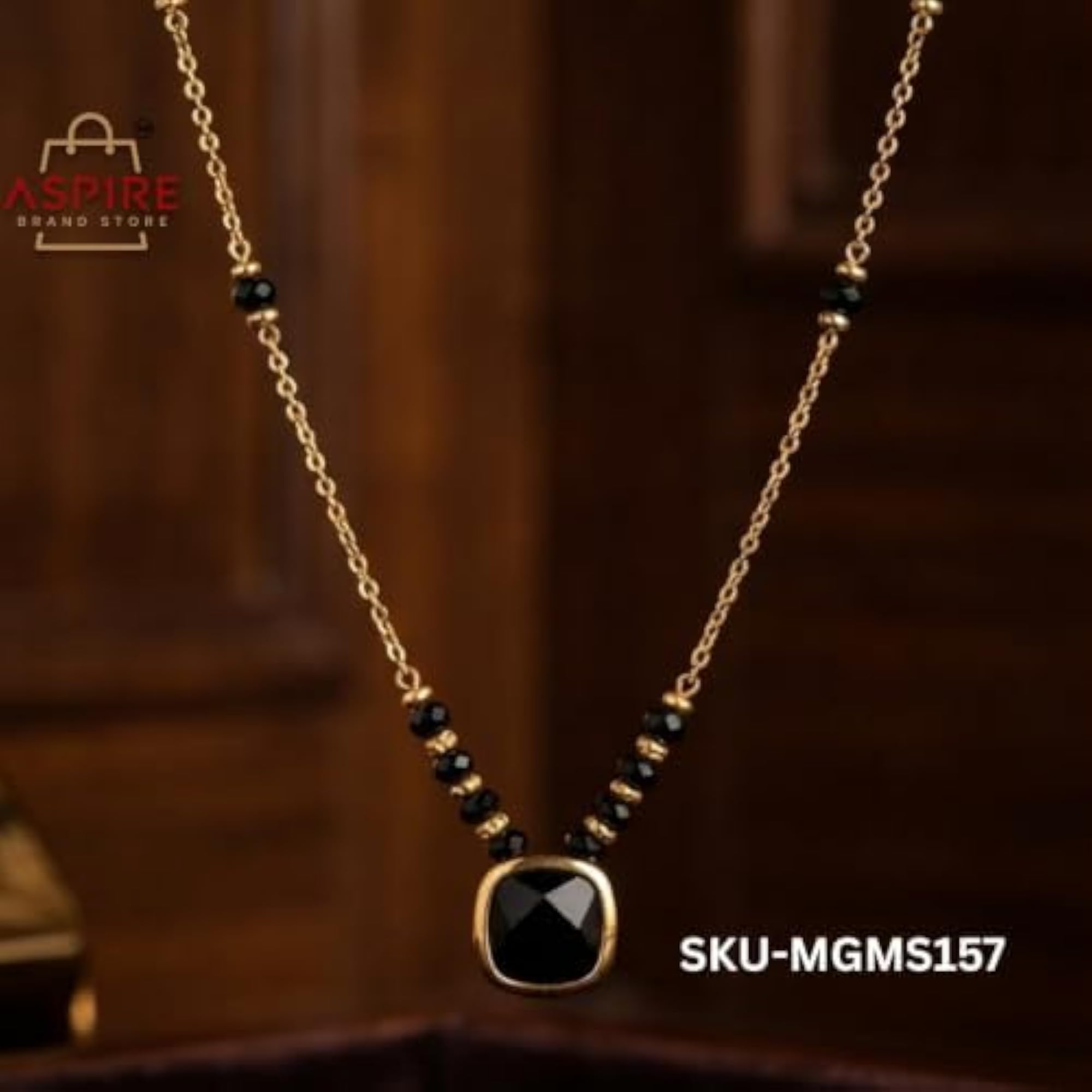 Women's Gold-Toned Black Beads Mangalsutra