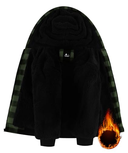 Image of GEEK LIGHTING Boys Flannel Jacket Sherpa Lined Hoodies Zip Up Fleece Plaid Shirt Jackets Winter Outdoor Coat Warm