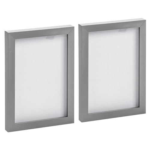Nicola Spring Photo Frames - Fits Photo Size 6 x 8 (14 x 20cm) - Pack of 2 - Grey Picture Frame Wall Mounted Portrait A5 Photo Frame with Stand Freestanding Photo Certificate Display Poster Frame