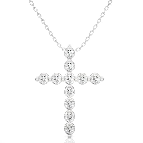 1/2 to 3 Carat Lab Grown Diamond Cross Pendant Necklace for Women I 14k White Gold Pendant I 16 to 18 Inch Adjustable Silver Chain (E-F, VS1, cttw) I Lobster Claw Clasp