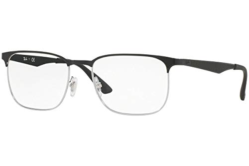 Ray-Ban Unisex RX6363 Square Prescription Eyewear Frames, Black On Silver/Demo Lens, 54 mm
