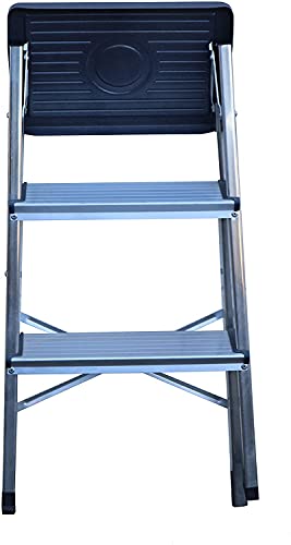 Taburete Plegable Escalera Aluminio 3 peldaños de Tijera Super Resistente hasta 150Kg Acero y alumino Antideslizante Altura de Trabajo hasta 245cm (3 Peldaños)