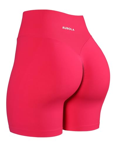 AUROLA Impressive High Waisted Athletic Shorts for Women – 5" Biker Shorts Women Booty Scrunch & Lifting Gym Yoga Running Pink