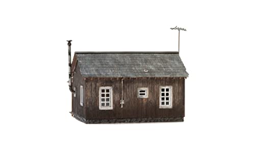 Woodland Scenics Rustic Cabin - N Scale Model Train Cabin - Cottage Theme - Brown Wood - Includes 15\" Wires with Just Plug Connector, Pre-installed Warm White Nano LED Porch Light