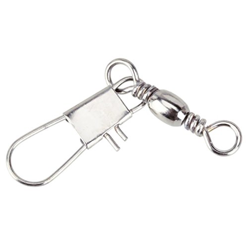 Akstore 100pcs Fish Rolling Ball Bearing Barrel Swivel with Safty Snap Connector Solid Rings Fishing +B (#8)