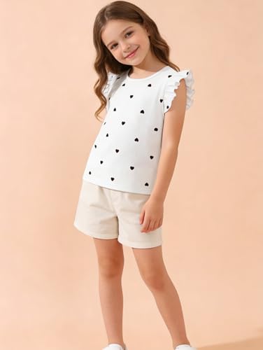 Image of Girls 4 Packs Tees Ruffle Short Sleeve T-Shirt Ribbed Knit Casual Summer Tunic Tops 4-12 Years