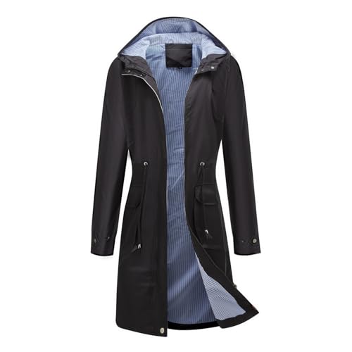 Chaqueta anorak impermeable para mujer con rayas de corte suelto casual de manga larga para temporada otoñal cómoda (Black, M)