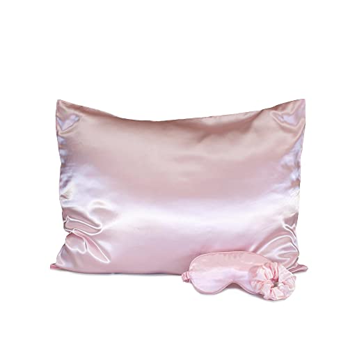 Morning Glamour Satin 3PC Sleep Set- Pillowcase, Eye Mask and Scrunchie, Pink