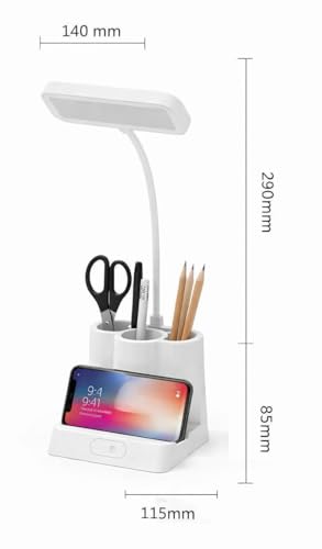 Image of SaleOn Rechargeable LED Study Lamp with Pen Stand & Mobile Holder | Touch Control Table Lamp with 3 Light Modes for Study Desk, Bedside, Office | USB Charging (Rectangular with 3 Pot)