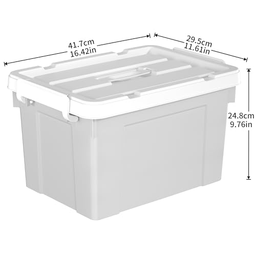 Cetomo 20L*4 Aufbewahrungsboxen, Tragbare Plastikboxen mit Deckeln, Organizer-Behälter mit Griff und Clips, Stapelbar, Ineinander Nestbar, für Zuhause und Büro, Grau, 20L-4er Pack
