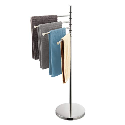 Naturous 4 Swivel Arm Towel Rack Holder, Freestanding Hand Towel Bar Stand with Round Base, Stainless Steel Bathroom Towel/Kitchen Towel Rack Stand
