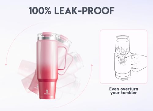 Image of Meoky 40oz Tumbler with Handle, Stainless Steel Travel Mug with 2-in-1 Straw and Sip Lid, Vacuum Insulated Coffee Mug, 100% Leak Proof, Keeps Cold for 34 Hours or Hot for 10 Hours (Flamingo)