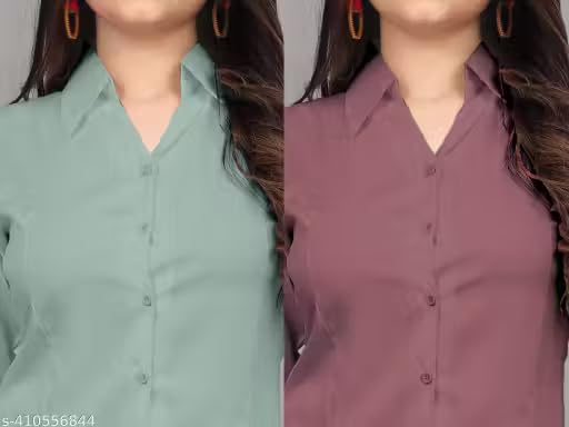 Image of Women's Solid Formal Shirt (Pack of 2)-Pink, Mint Green-1 P3