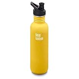 Klean Kanteen 27oz Classic Stainless Steel Water Bottle with Klean Coat, Single Wall and Leak Resistant Sport Cap 3.0 - Lemon Curry