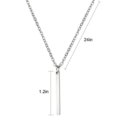 Handmade Bar Silver Stick Stainless Steel Chain Necklace For Men Pendant Necklace Minimalism Handmade Necklace Gifts Necklaces For Men Trendy #TOP6
