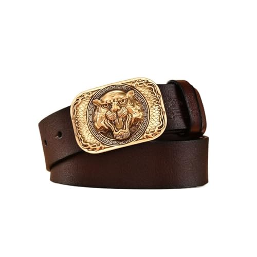 Ceinture en cuir de vachette luxe avec une boucle tigre dorée pour homme élégant